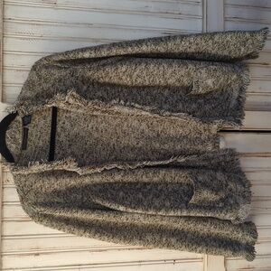 Preswick & Moore, shades of green open Fringe cardigan/ knit blazer. 2X